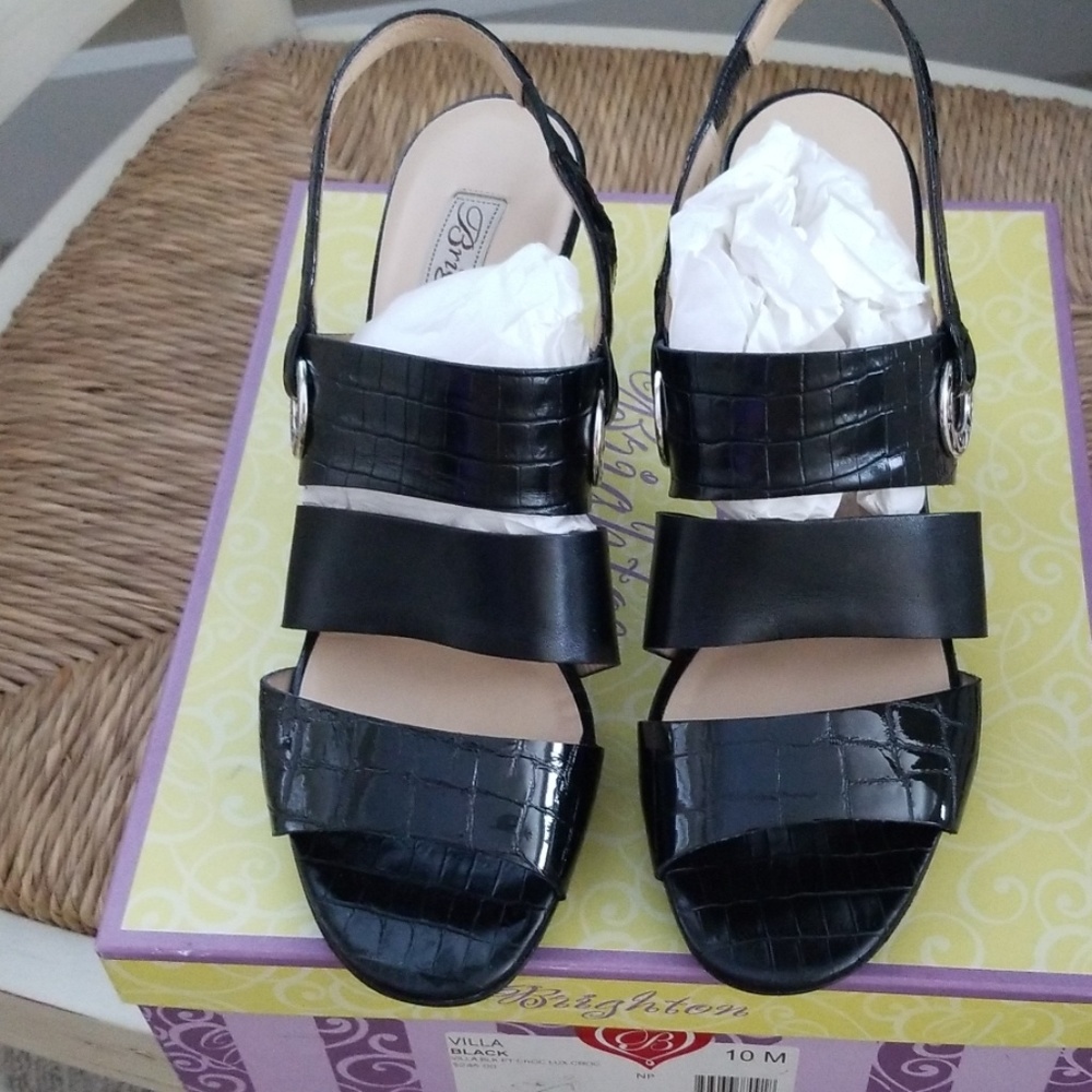 Brighton Villa Black crocodile heels
